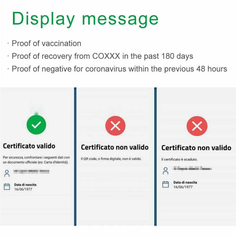 COVID 19 Digitale Groene van de de Gezondheidscode van de Paspoorteu van de Lezersitaly checked green de Passcanner